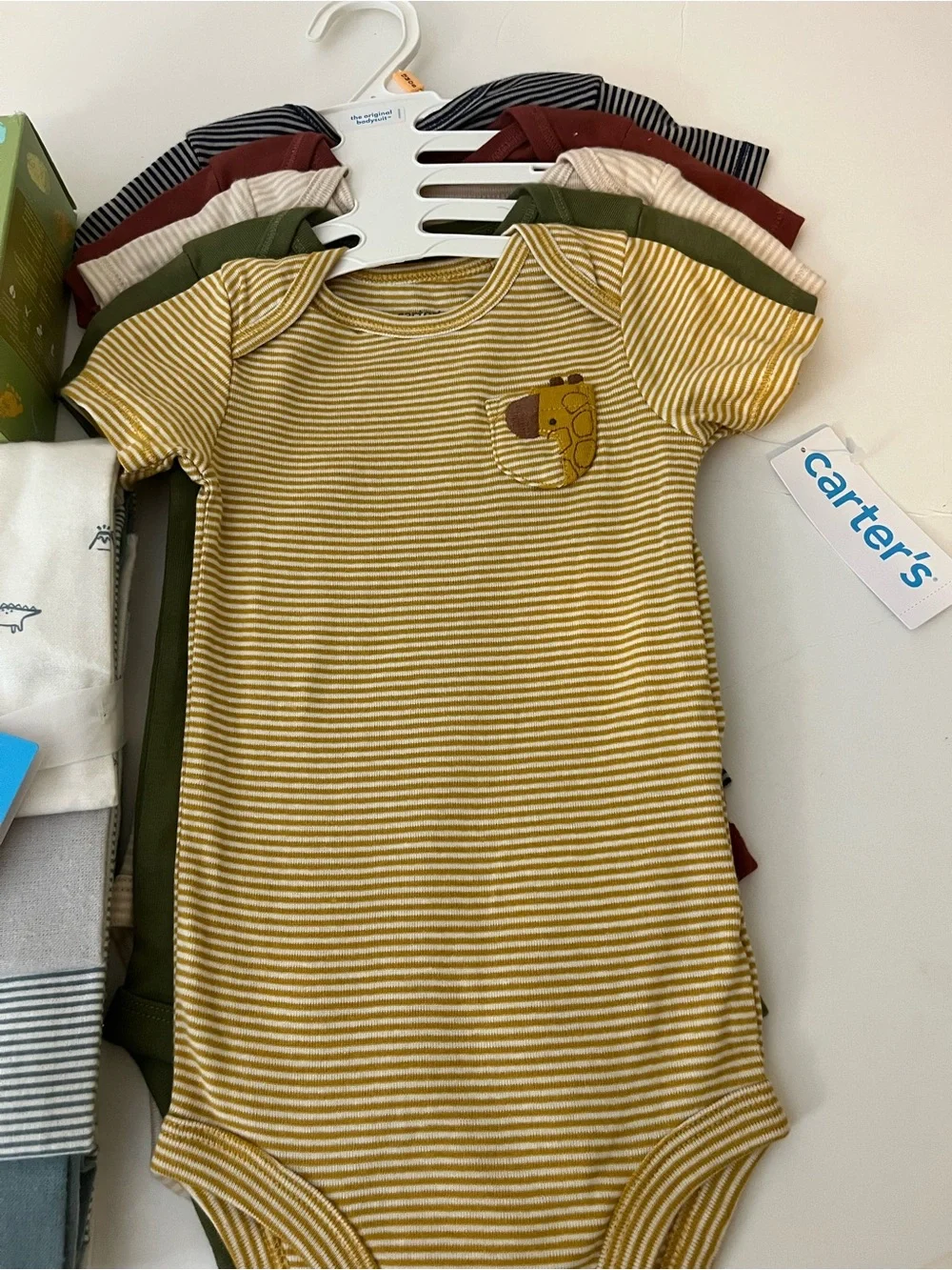 Carter's Yellow Striped Short-Sleeve Bodysuit with Puppy Patch bundle